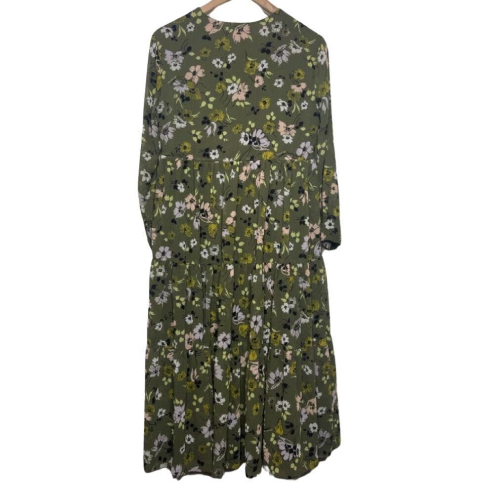 MADEWELL | Olive Green Floral Cinched Waist Wildblooms Midi Dress | Size XXSP - Picture 8 of 14